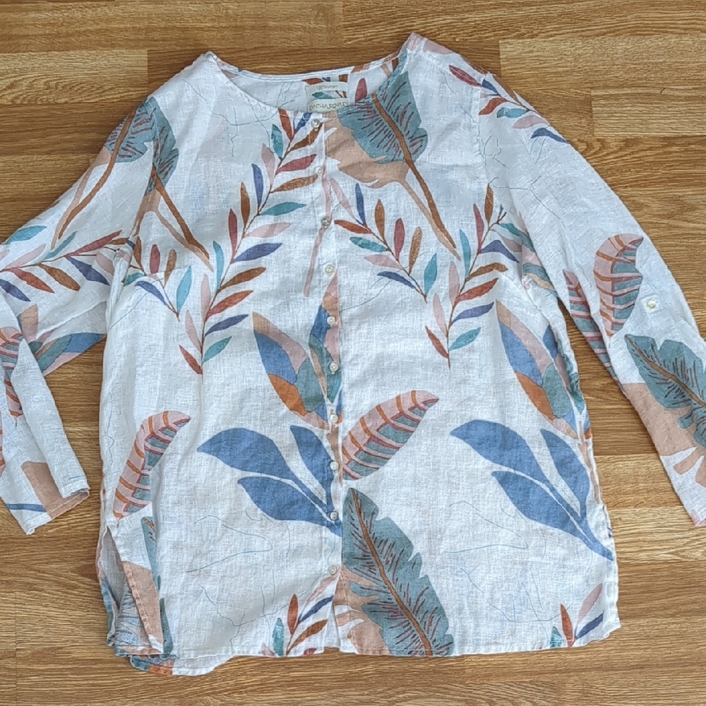 Cynthia Rowley 100% Linen Floral Blouse, Size 1X, XL